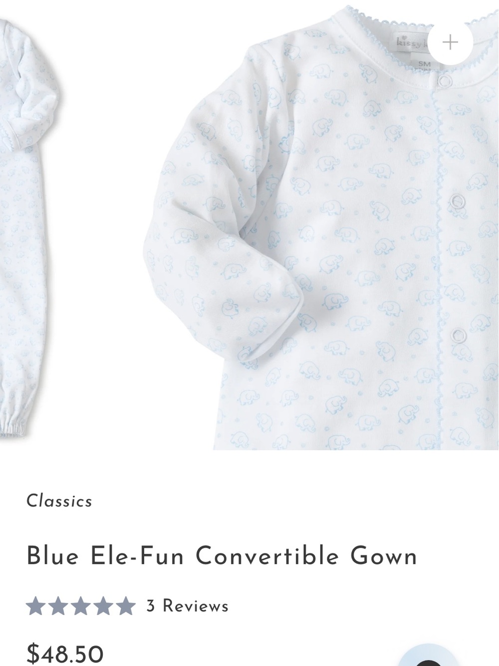 Kissy Kissy White Gown with Light Blue Elephant Print